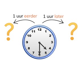 Nieuwe tijd bepalen met analoge klokken met 1 uur eerder of later met halve uren