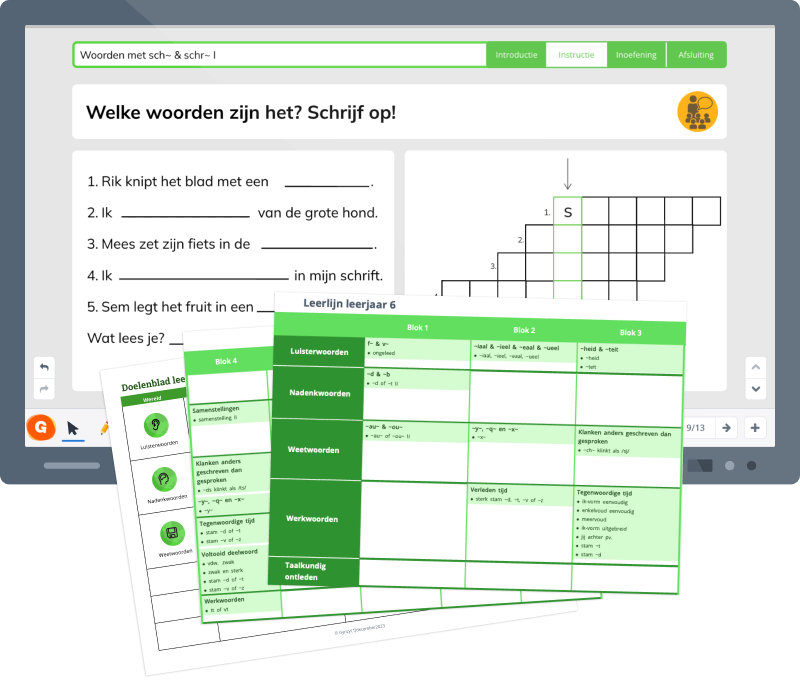 Digibordles met doelenbladen voor spelling