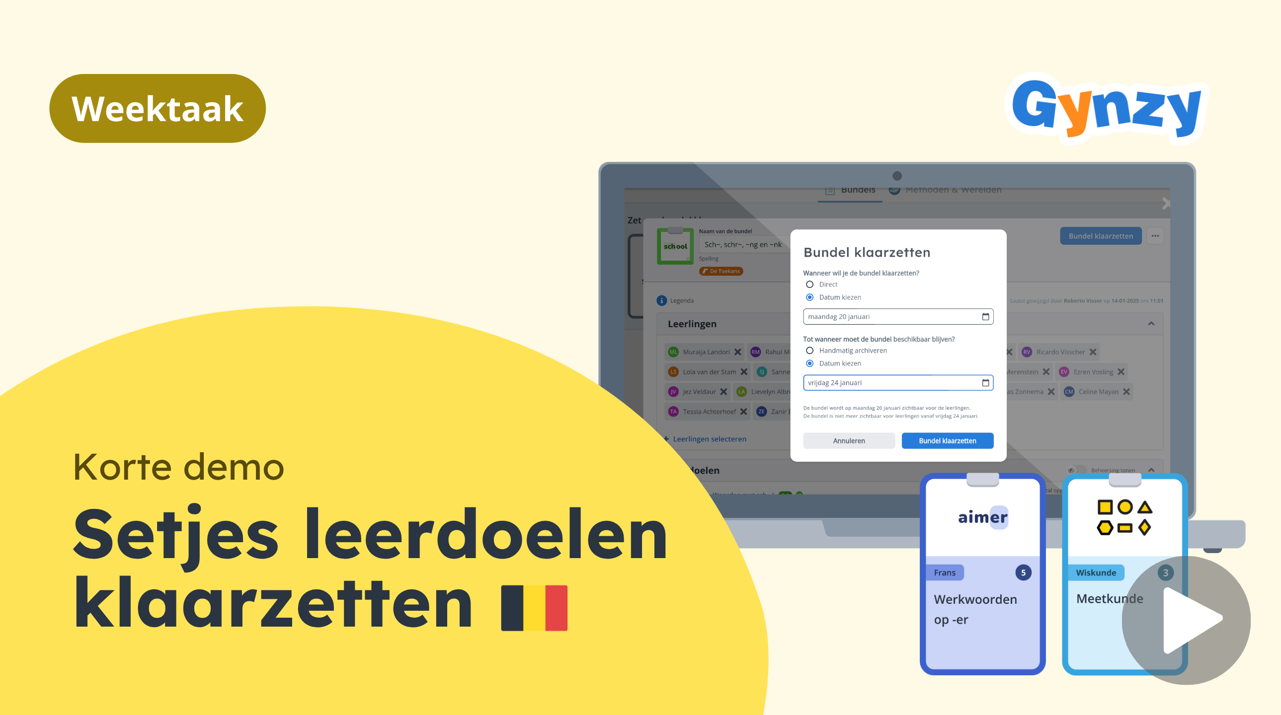setjes leerdoelen klaarzetten
