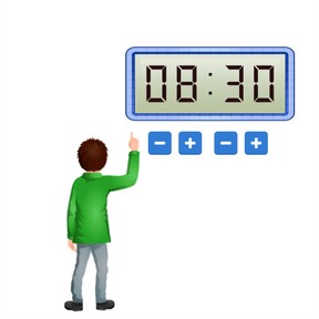 Tijd aangeven op digitale klok met halve uren in lage tijden