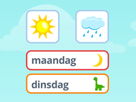 Dagstart: weer, weekdag en maand met pictogrammen