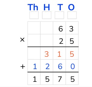 Standard algorithm multiplication with two numbers to 100