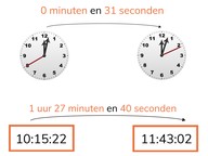 Tijdsverschil bepalen tussen analoge en digitale klokken met uren, minuten en seconden