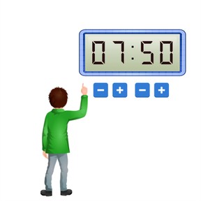 Tijd aangeven op digitale klok met 10 en 5 minuten in lage tijden