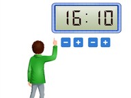 Tijd aangeven op digitale klok met 10 en 5 minuten in hoge tijden