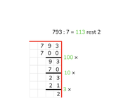 Kolomsgewijs delen van een getal t/m 1000 door een getal <10 met rest