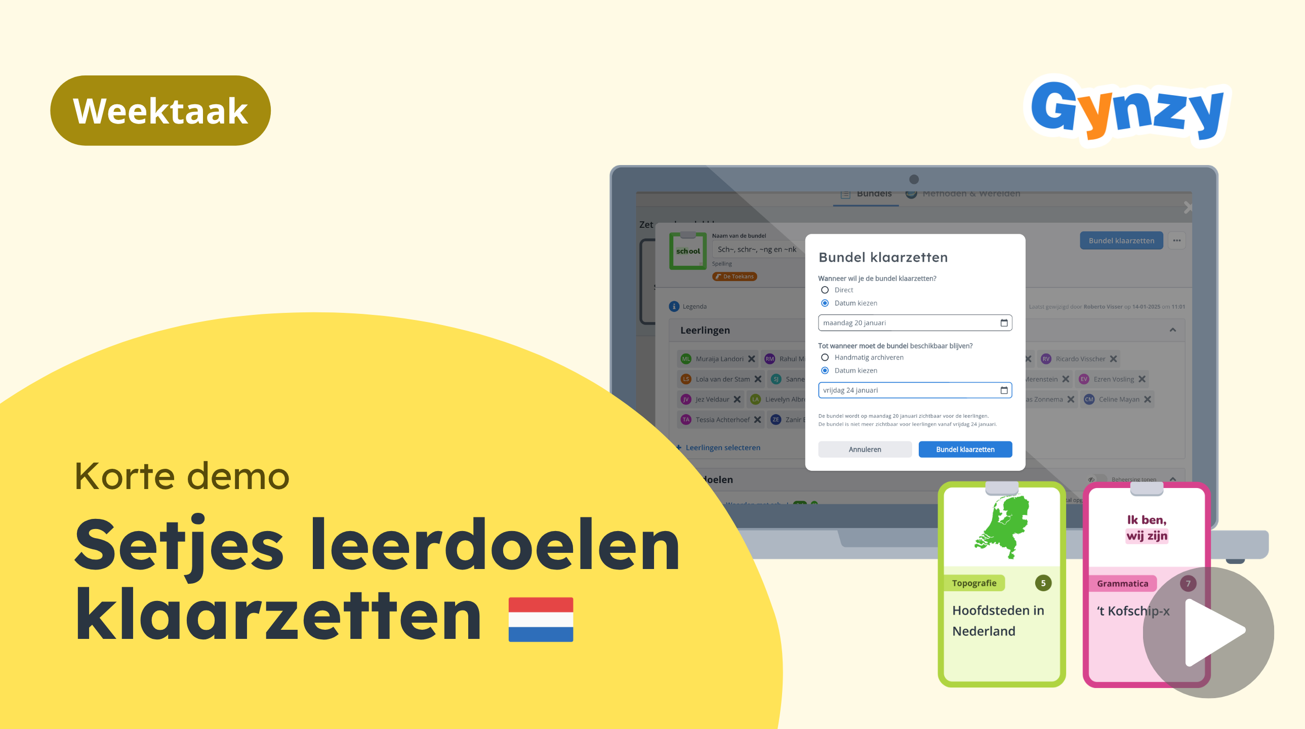 setjes leerdoelen klaarzetten