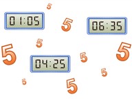 Telling time: Digital clock with 10 and 5 minutes