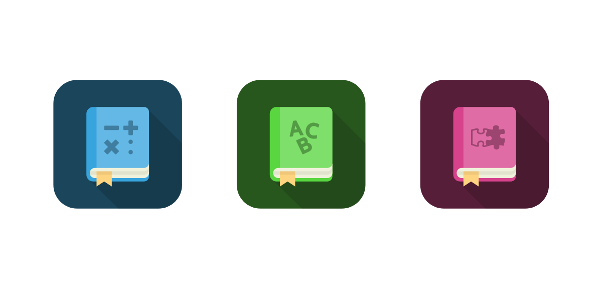 Rekenen, spelling en grammatica iconen