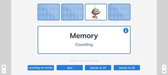 A memory game start screen on an interactive whiteboard