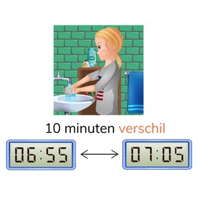 Tijdsverschil bepalen tussen digitale klokken met 10 en 5 minuten met uuroverschrijding