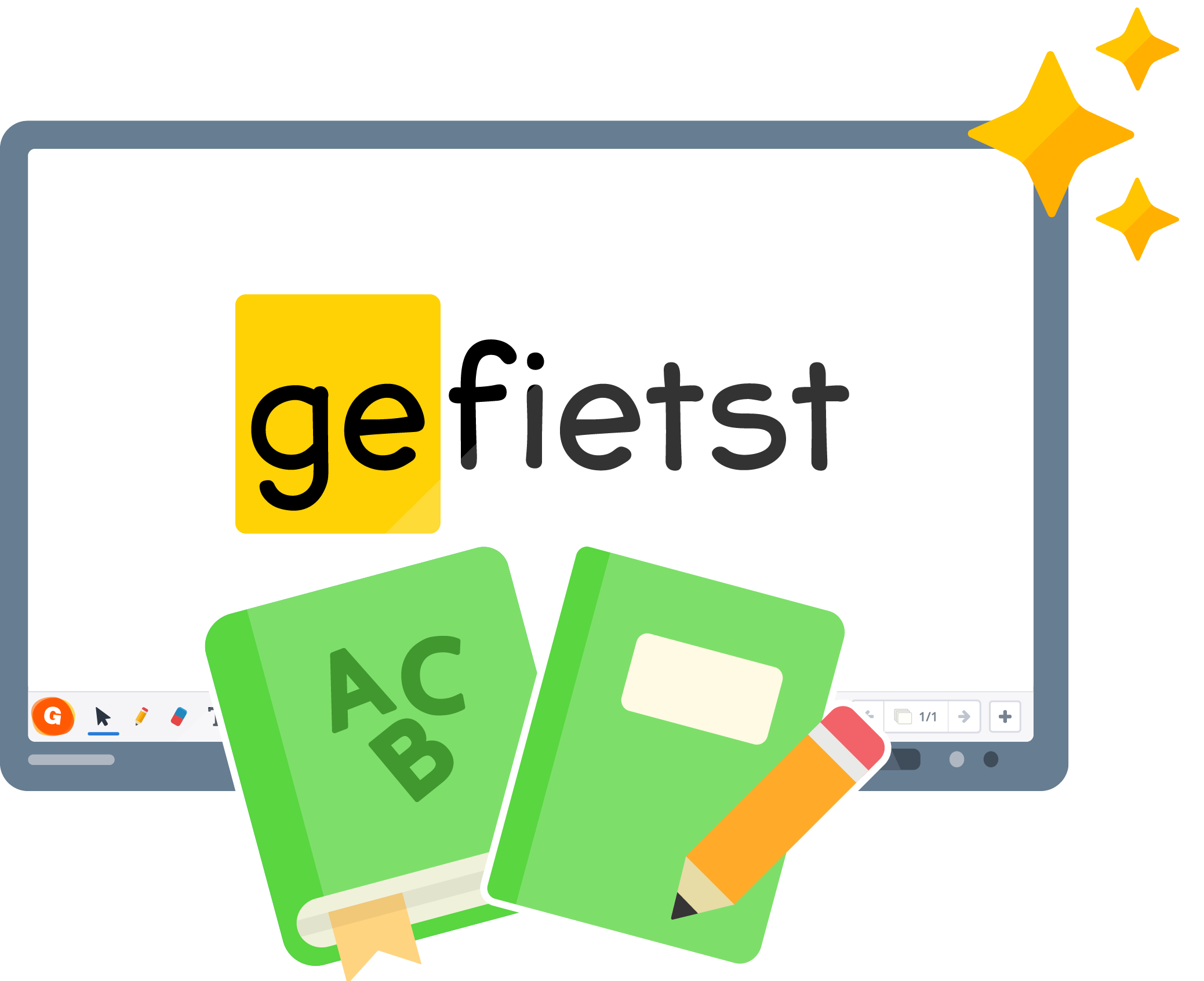 Icoon aanvullend spellingmateriaal met woord 'gefietst'