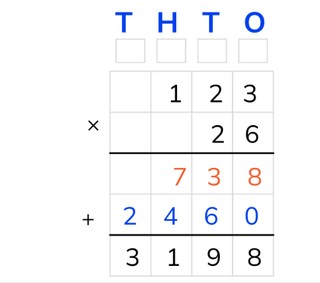 Standard algorithm multiplication with two numbers to 1,000